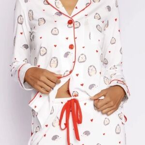 P.J. Salvage Be Mine PJ Set Ivory Hearts & Hedgehogs Novelty Print sz S Cotton